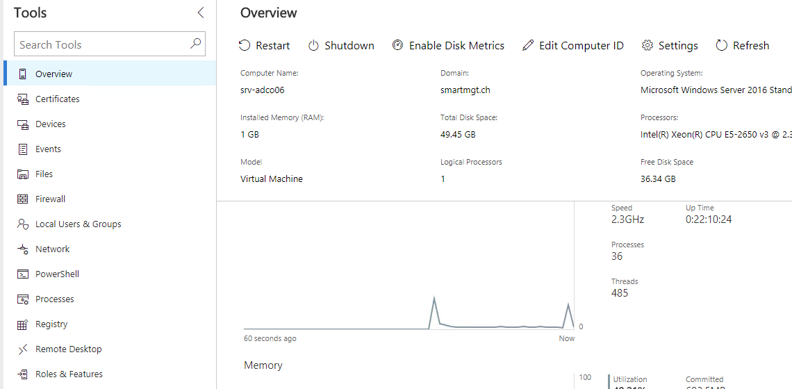 Microsoft Server Management Screenshot Backend