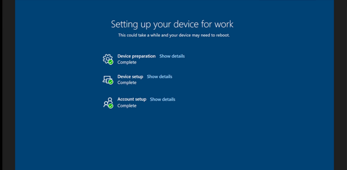 Screenshot Setting up device for work