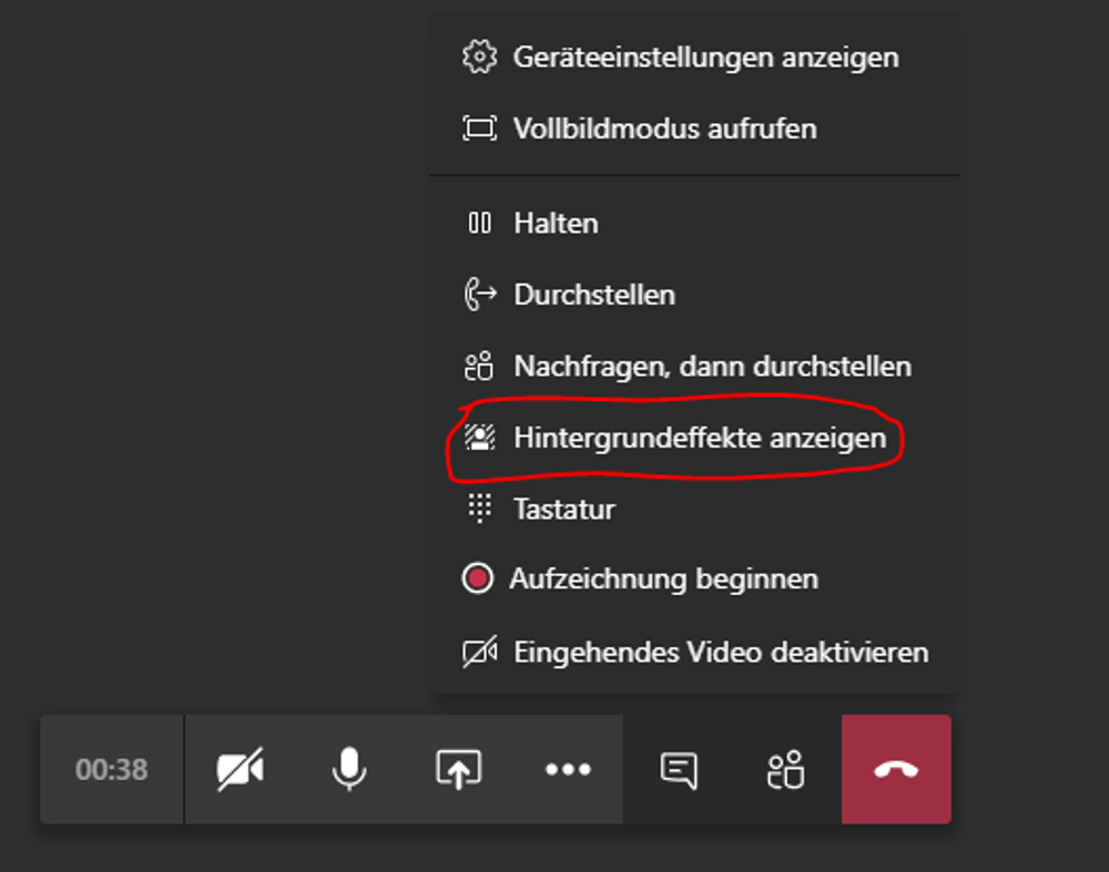 Screenshot Hintergrundeffekte anzeigen