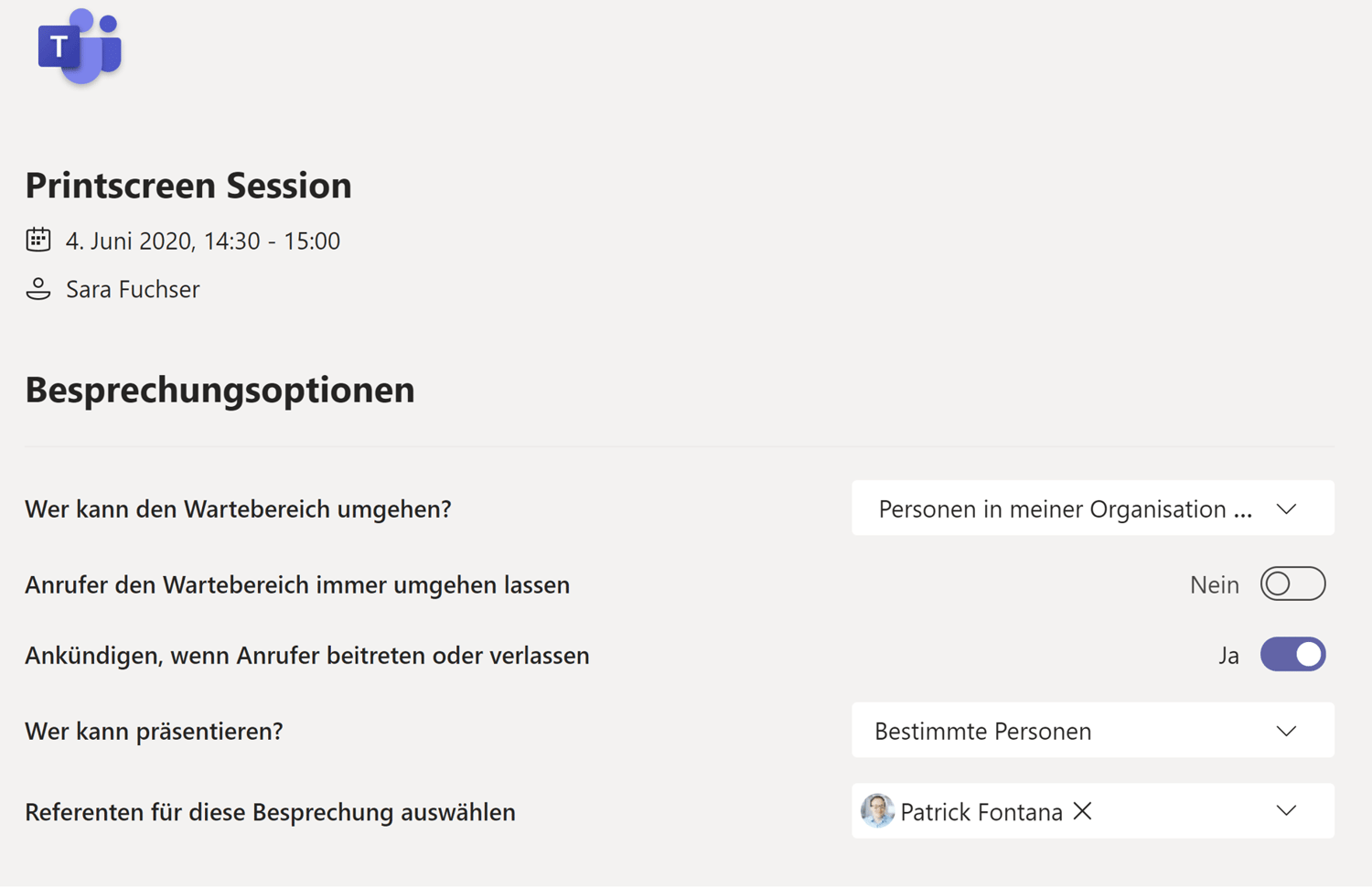 Screenshot Besprechungsoptionen