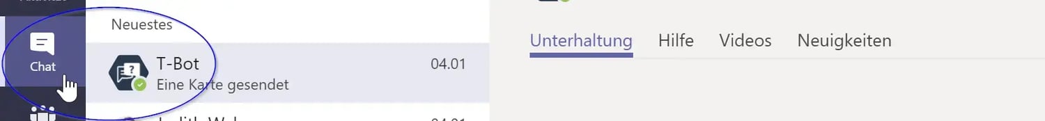 Screenshot Microsoft Teams Chat T-Bot News