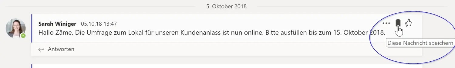 Screenshot Microsoft Teams Nachricht speichern