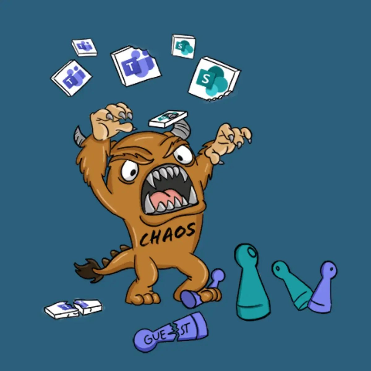 Chaos-Monster Illustration verwüstet Microsoft Teams
