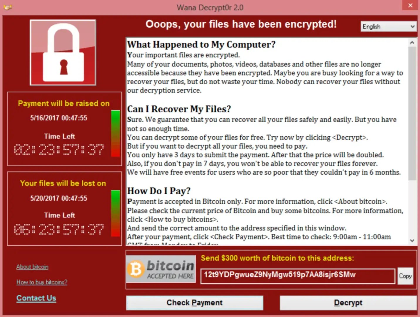Screenshot Wana Decrypt
