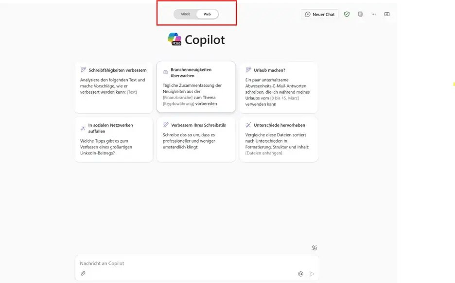 Screenshot Microsoft Copilot Ansicht