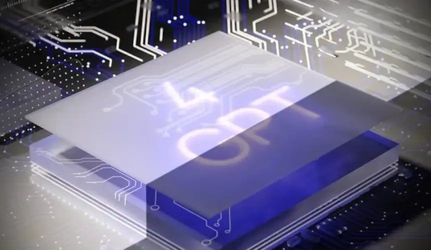 Render Image Computerchip auf dem GPT 4 steht